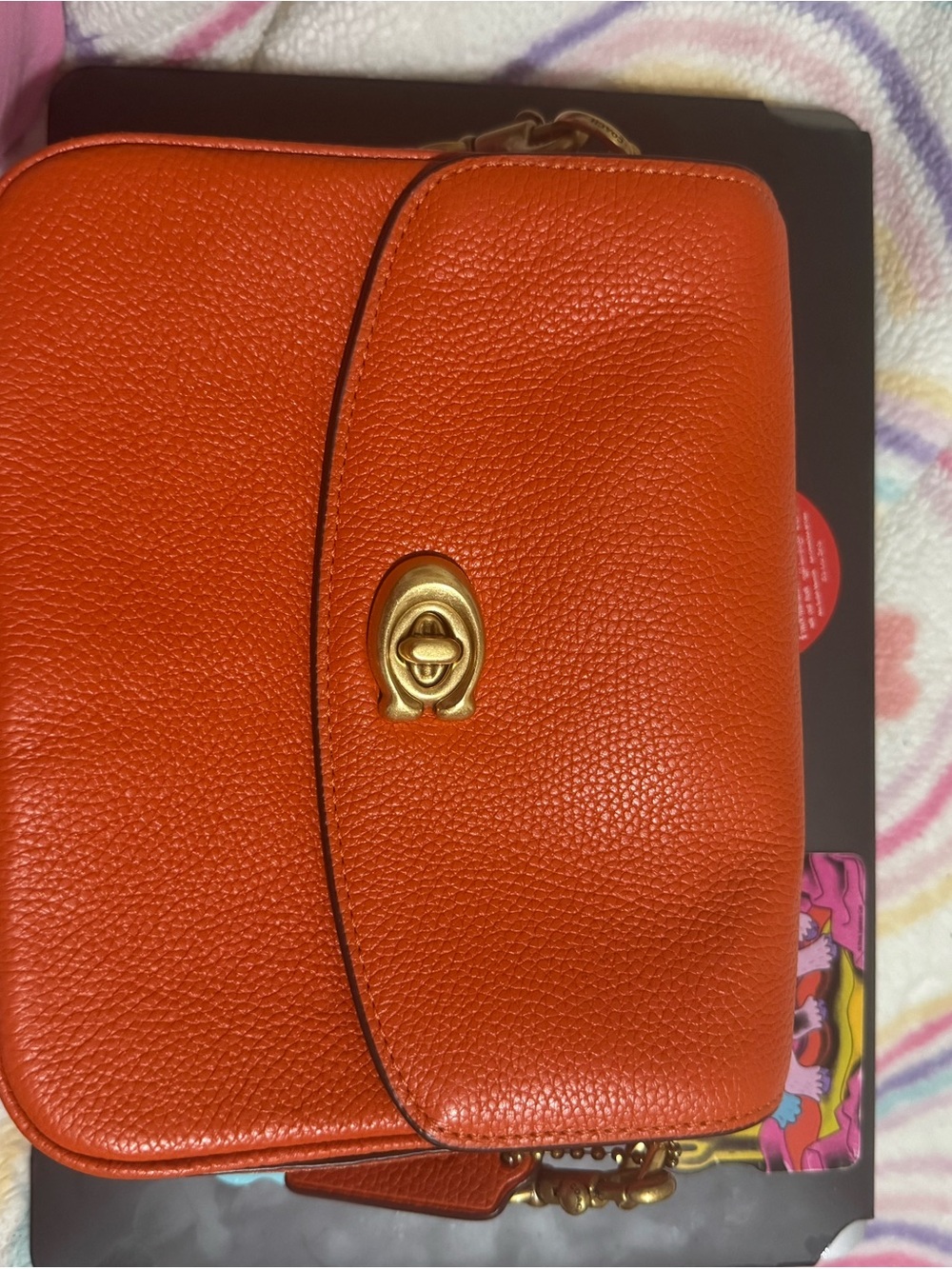 Coach Orange Pebbled Leather Crossbody with Gold Hardware